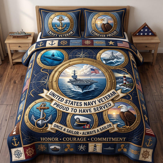 Navy Pride 3-Piece Quilted Bedding Set GFTOMA13807