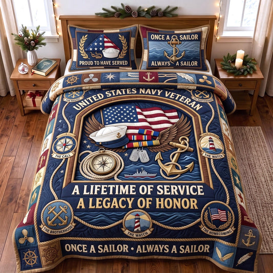Navy Pride 3-Piece Quilted Bedding Set GFTOMA13808