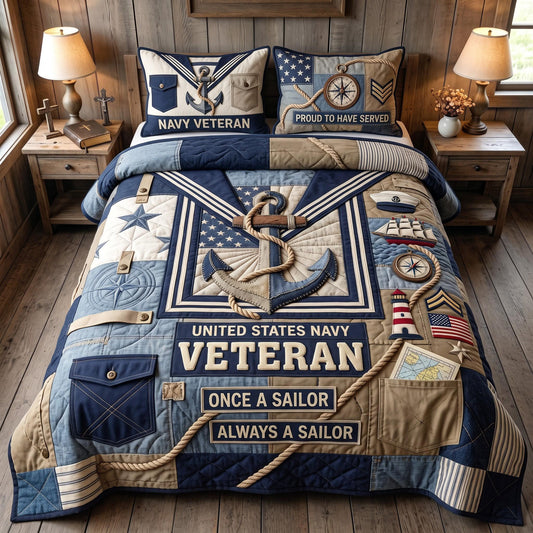 Navy Pride 3-Piece Quilted Bedding Set GFTOMA13809