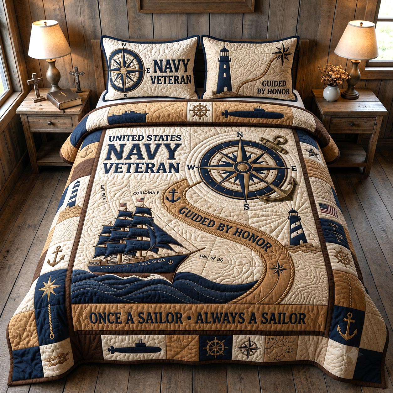Navy Pride 3-Piece Quilted Bedding Set GFTOMA13810