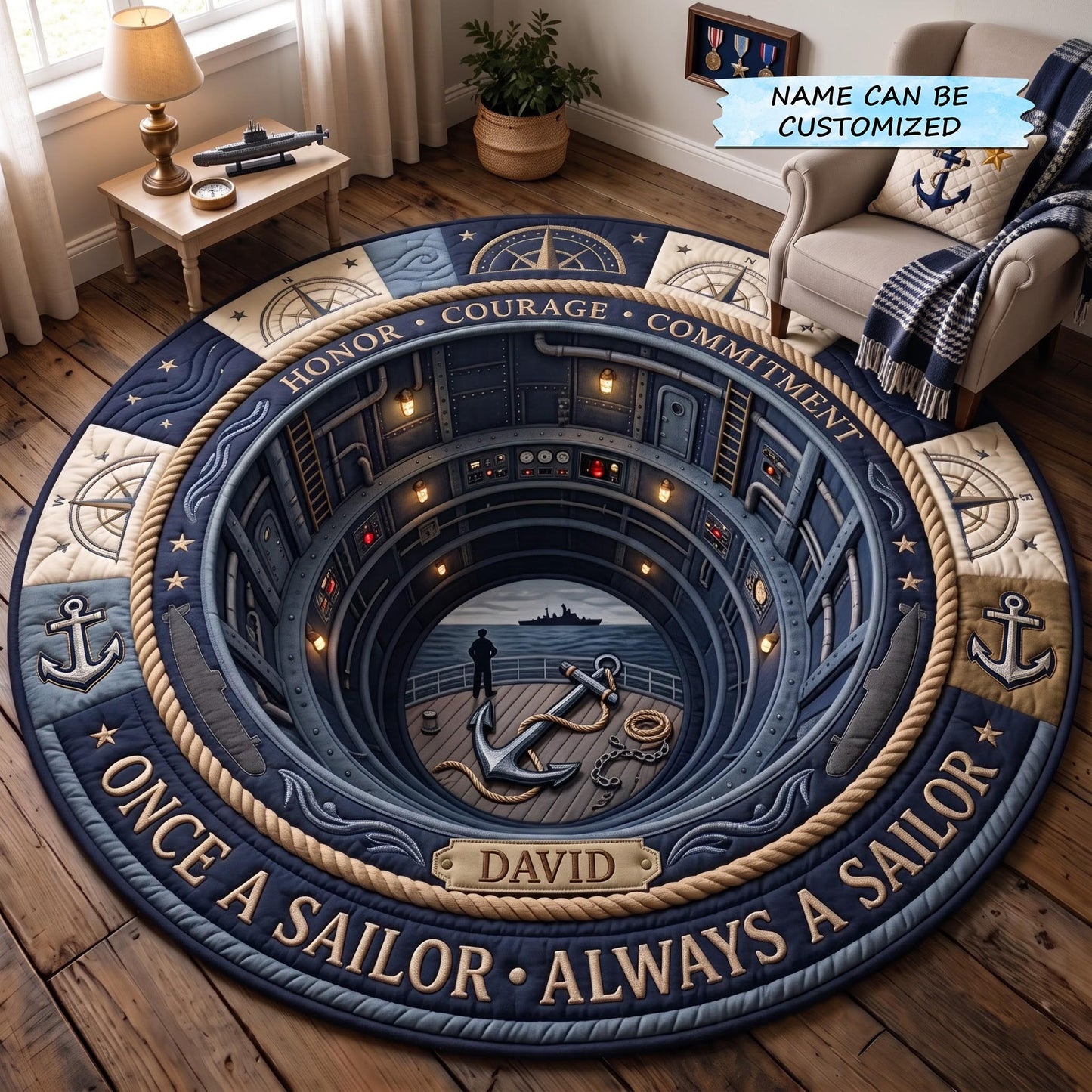 Navy Veteran Quilted Round Mat QTCUZ GFTOMA13814C1