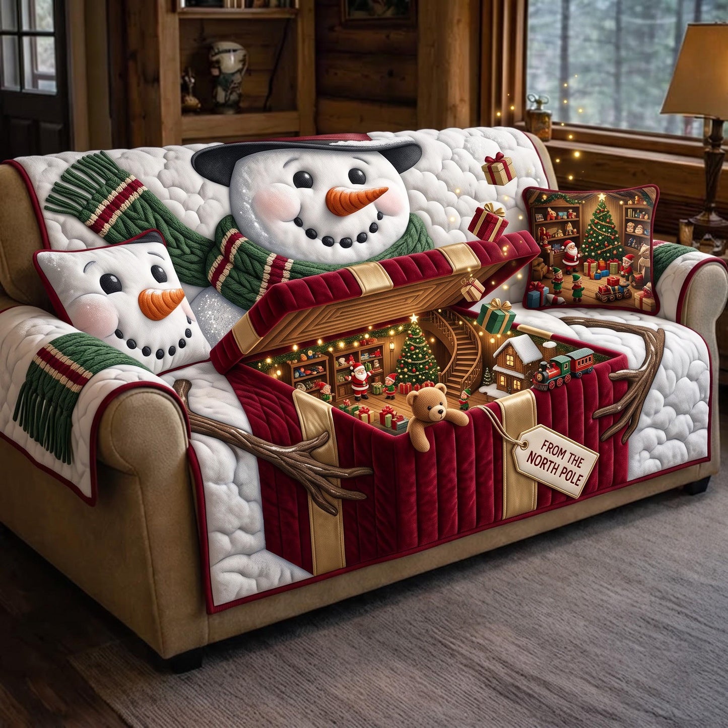 Snowman Cabin Quilted Sofa Cover GFTOMA13823