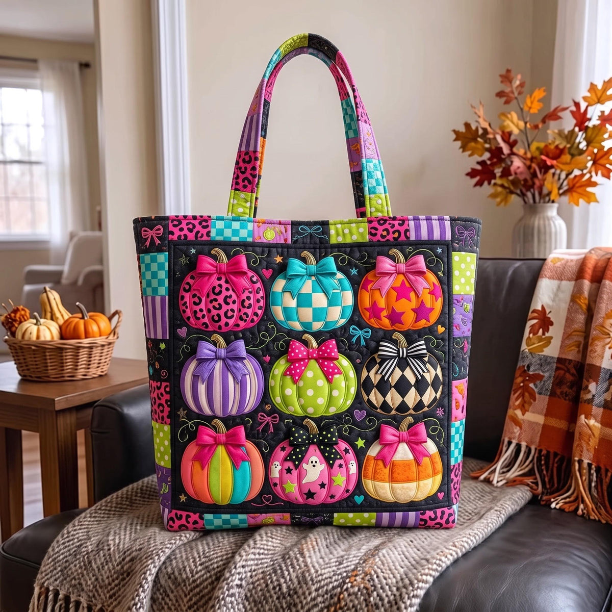 Colorful Pumpkin Quilted Tote Bag GFTOMA13832
