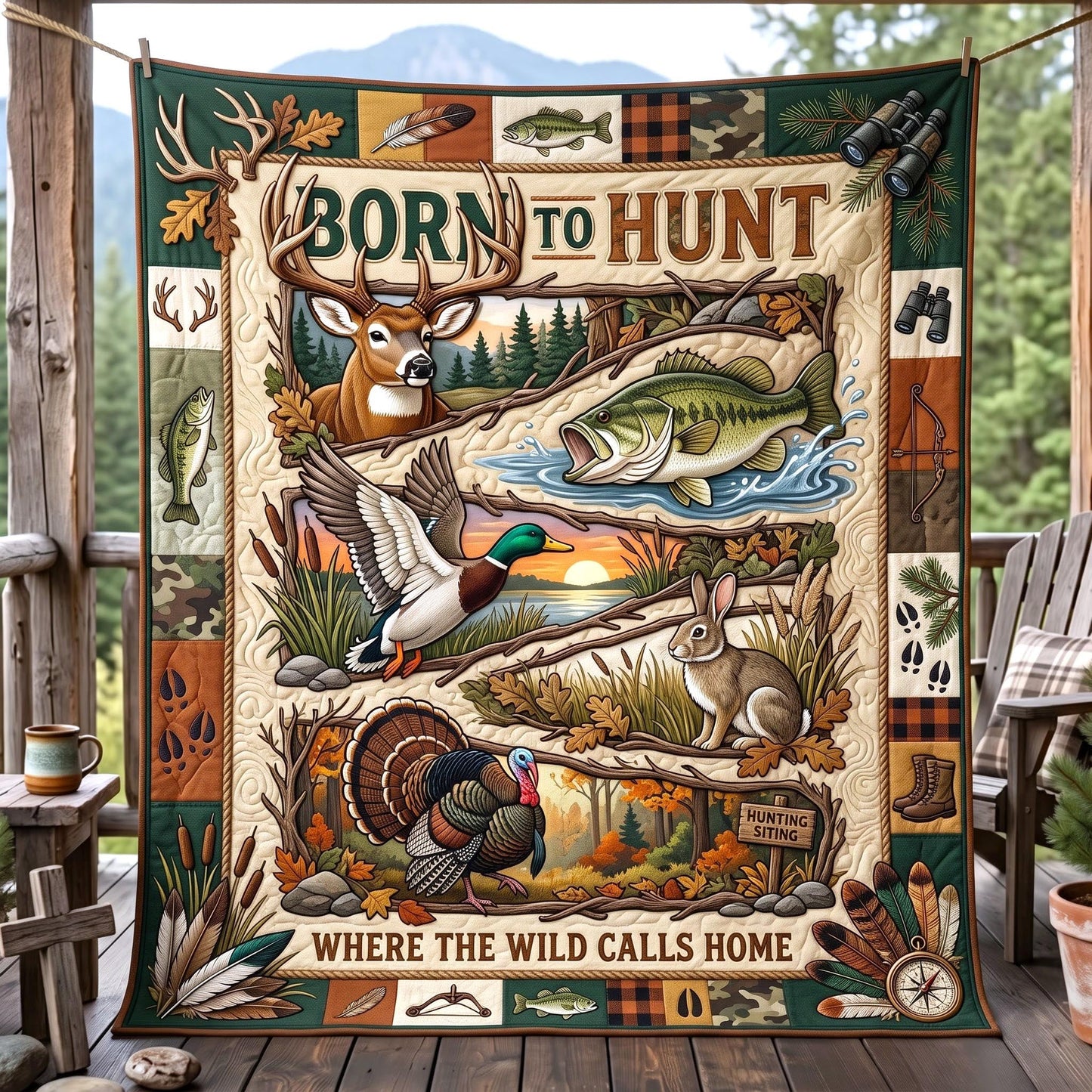 Born To Hunt Quilted Blanket GFTOMA13991