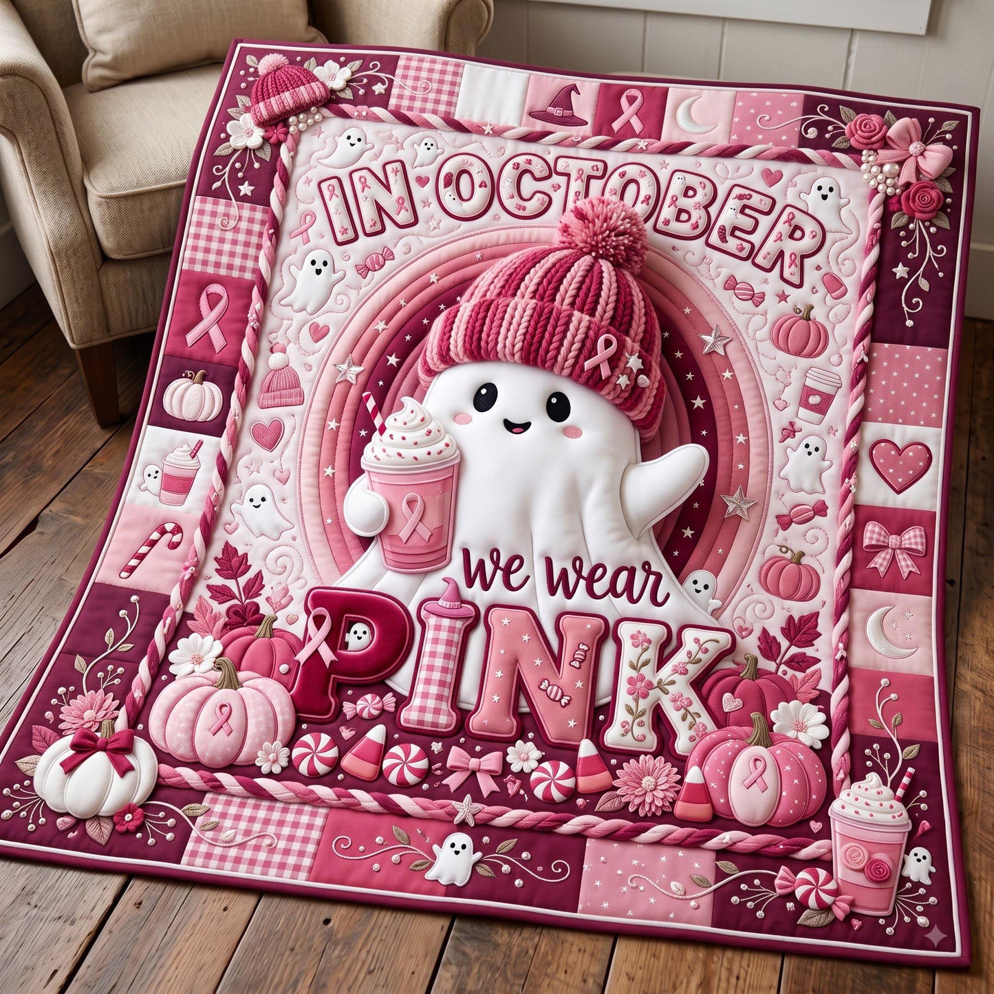 Pink Ghost Quilted Blanket GFTOMA13997