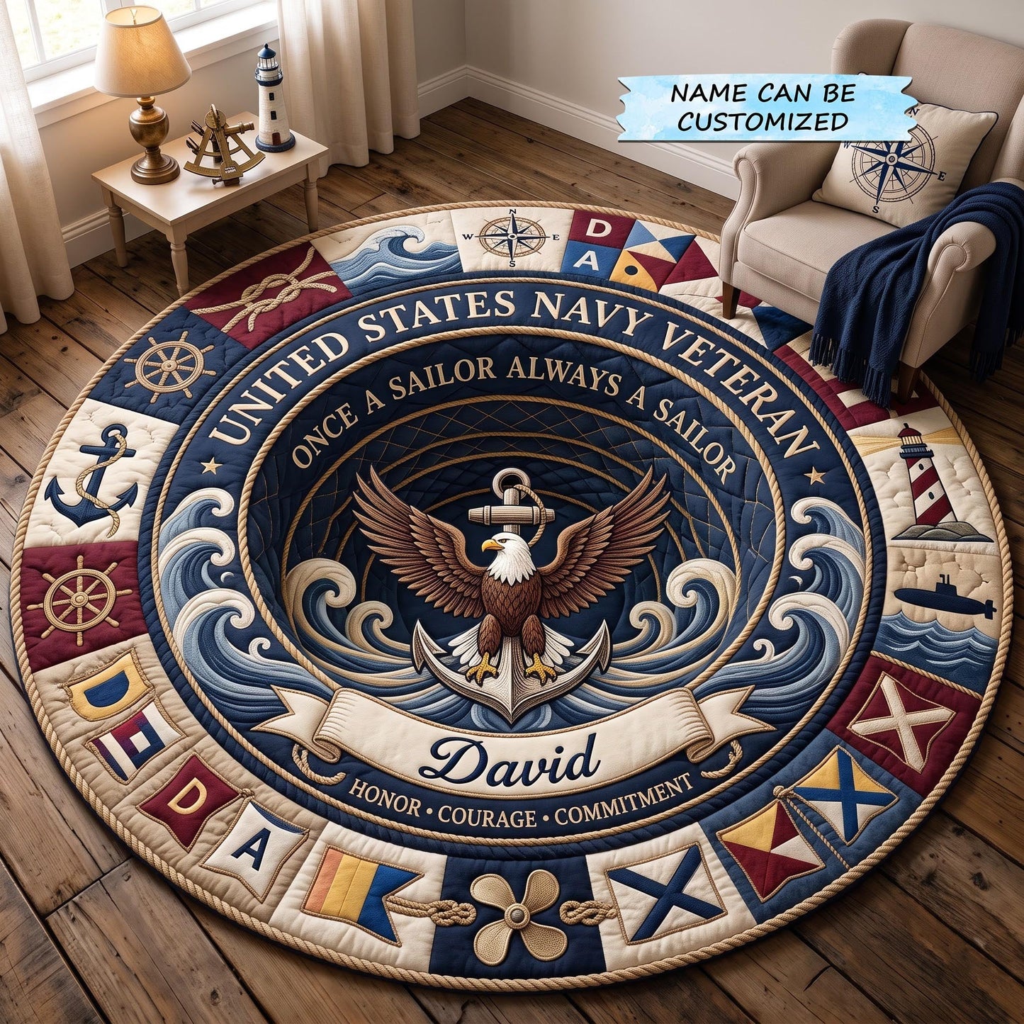 Navy Veteran Quilted Round Mat QTCUZ GFTOMA14102
