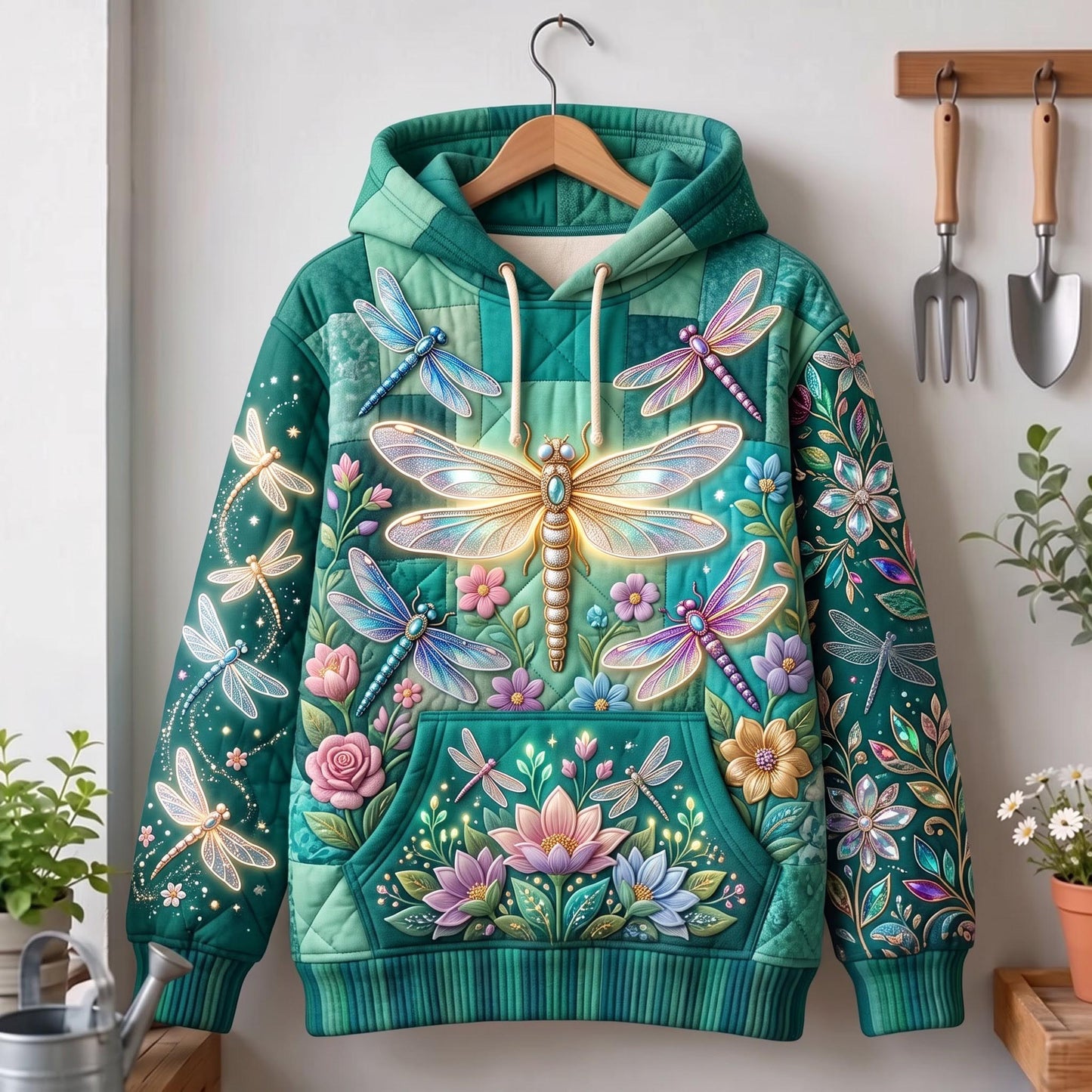 Teal Garden Dragonfly Hoodie GFTOMA14158