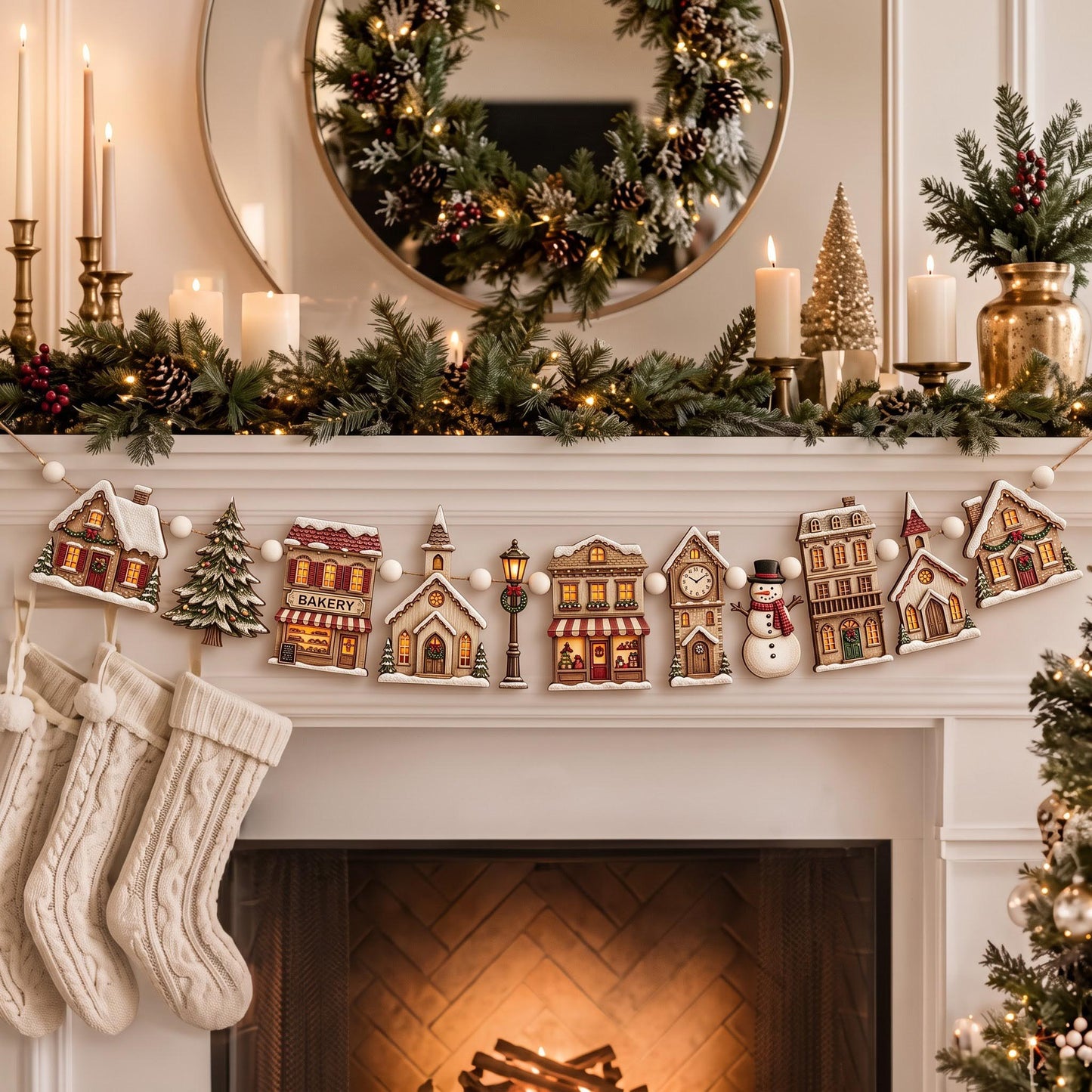 Christmas Village Custom Shape Wooden Garland GFTOMA14360