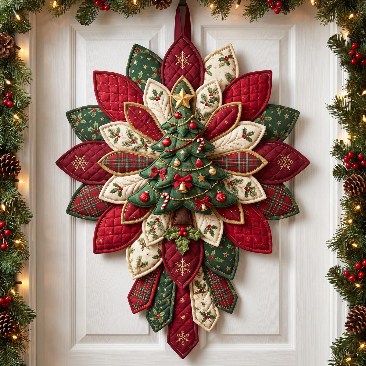 Poinsettia Star Custom Shape Quilted Door Hanger GFTOMA14366