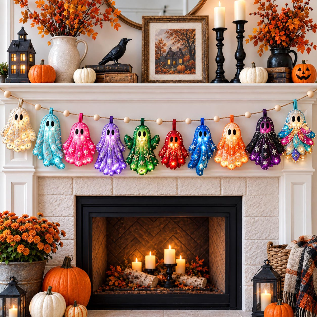 Rainbow Ghost Custom Shape Quilted Garland GFTOMA14448