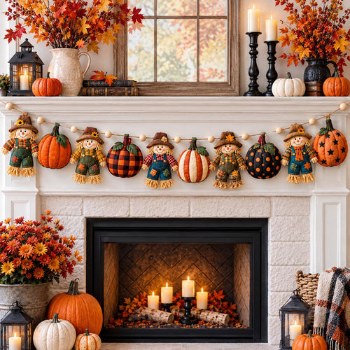 Scarecrow Pumpkin Custom Shape Quilted Garland GFTOMA14449