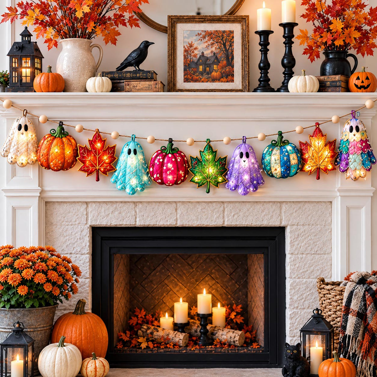 Autumn Ghost Pumpkin Custom Shape Quilted Garland GFTOMA14450