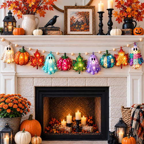 Autumn Ghost Pumpkin Custom Shape Quilted Garland GFTOMA14450