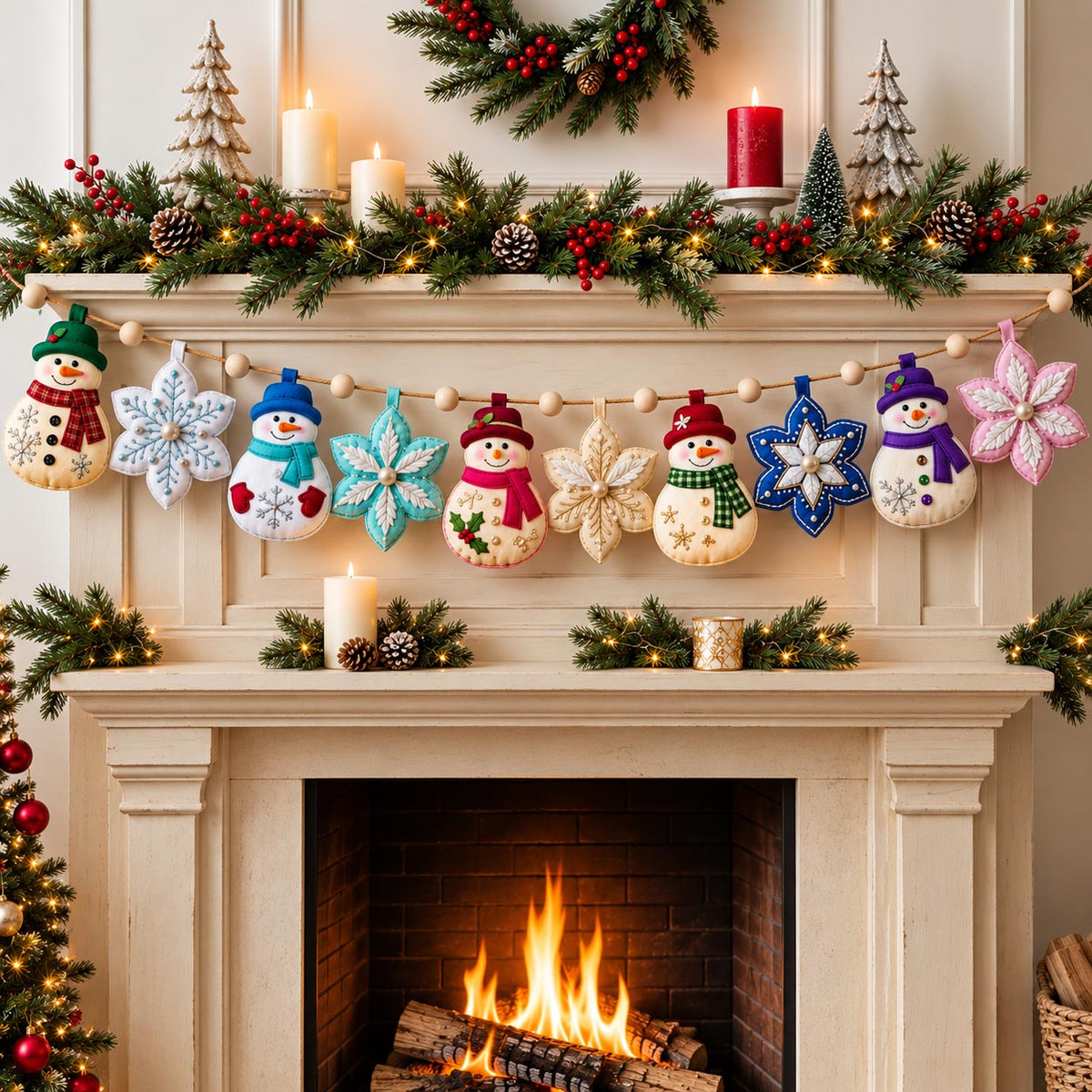 Snowman Snowflake Custom Shape Quilted Garland GFTOMA14458