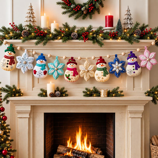 Snowman Snowflake Custom Shape Quilted Garland GFTOMA14458