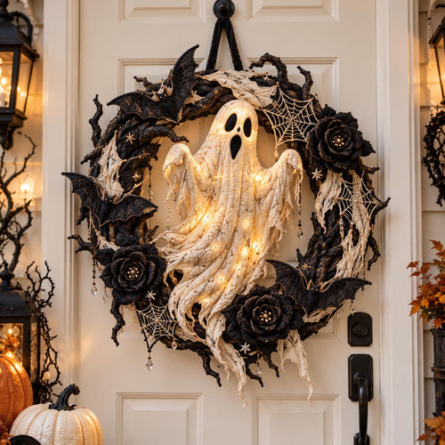 Haunted Ghost Wreath Custom Shape Quilted Door Hanger GFTOMA14461