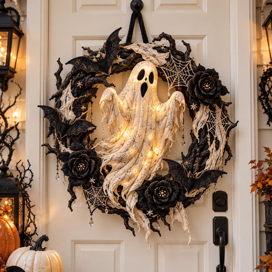 Haunted Ghost Wreath Custom Shape Quilted Door Hanger GFTOMA14461