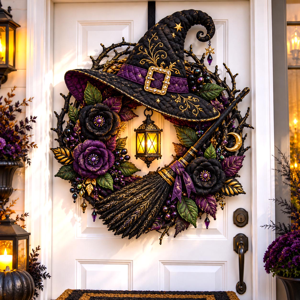 Witch Hat Broom Custom Shape Quilted Door Hanger GFTOMA14463