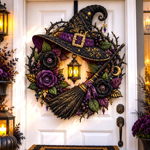 Witch Hat Broom Custom Shape Quilted Door Hanger GFTOMA14463