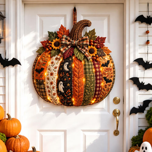 Patchwork Halloween Pumpkin Custom Shape Quilted Door Hanger GFTOMA14464