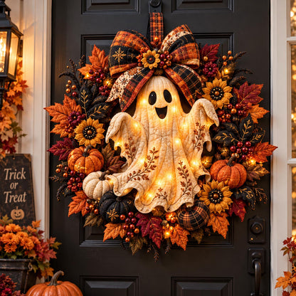 Autumn Ghost Wreath Custom Shape Quilted Door Hanger GFTOMA14465