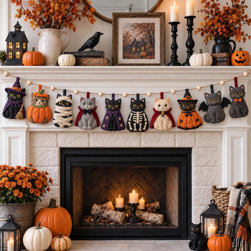 Halloween Cat Pumpkin Custom Shape Quilted Garland GFTOMA14486