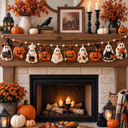 Ghost Pumpkin Parade Custom Shape Quilted Garland GFTOMA14488