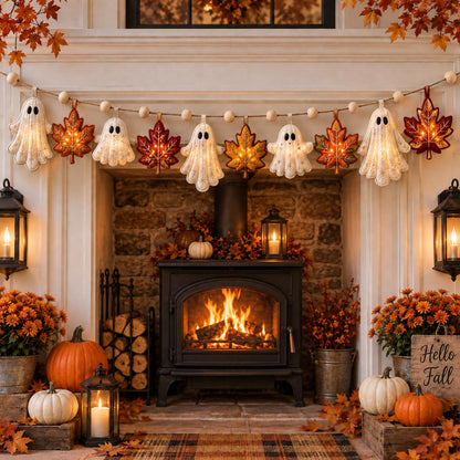 Autumn Ghost Leaf Custom Shape Quilted Garland GFTOMA14489
