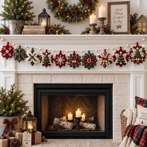 Poinsettia Snowflake Custom Shape Quilted Garland GFTOMA14492