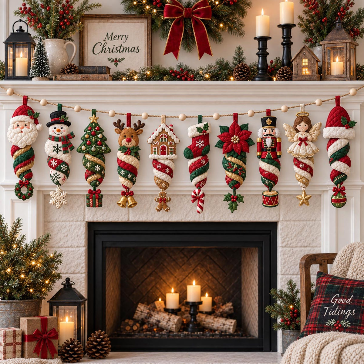 Candy Snowman Christmas Custom Shape Quilted Garland GFTOMA14493