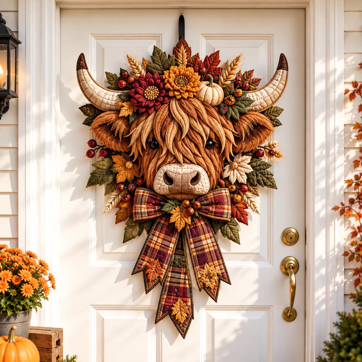Highland Cow Harvest Custom Shape Quilted Door Hanger GFTOMA14501