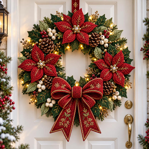 Poinsettia Christmas Custom Shape Quilted Door Hanger GFTOMA14503
