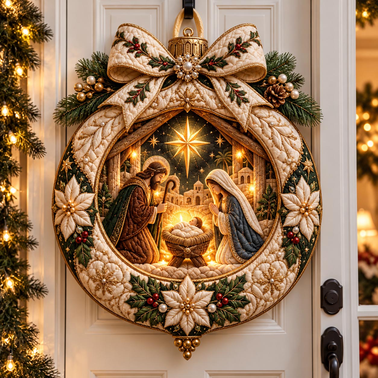 Nativity Christmas Custom Shape Quilted Door Hanger GFTOMA14504