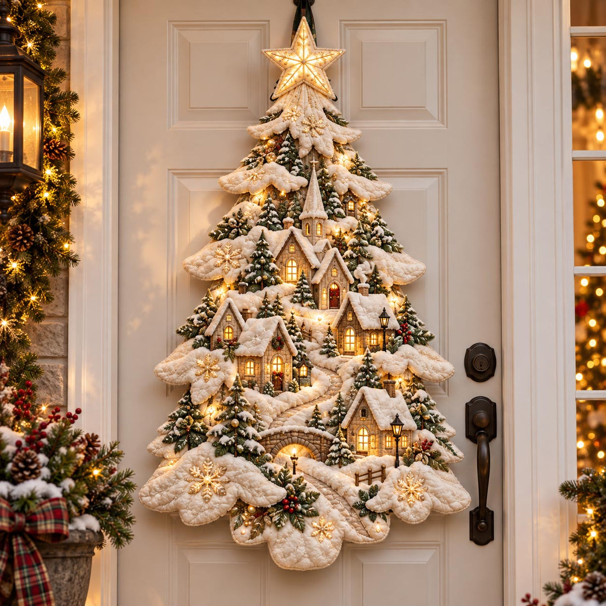 Christmas Village Tree Custom Shape Quilted Door Hanger GFTOMA14505