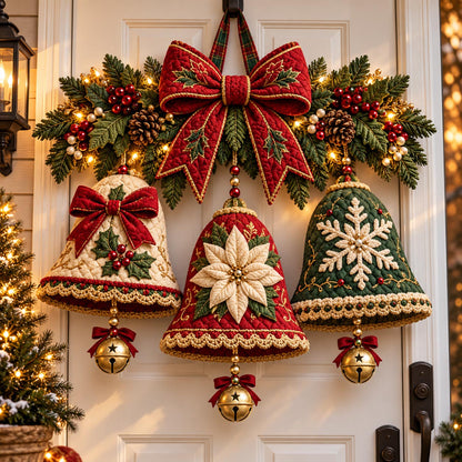 Christmas Bell Bow Custom Shape Quilted Door Hanger GFTOMA14506
