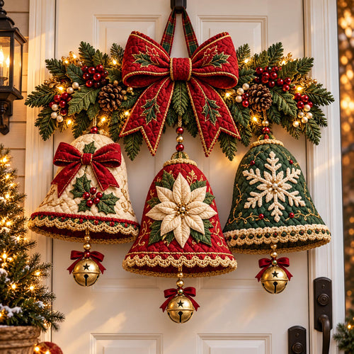 Christmas Bell Bow Custom Shape Quilted Door Hanger GFTOMA14506