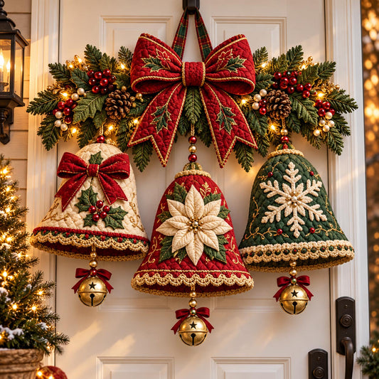 Christmas Bell Bow Custom Shape Quilted Door Hanger GFTOMA14506