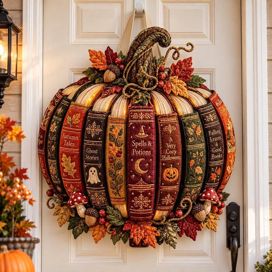Spellbook Pumpkin Custom Shape Quilted Door Hanger GFTOMA14508