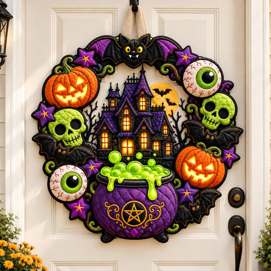Haunted House Cauldron Custom Shape Quilted Door Hanger GFTOMA14509