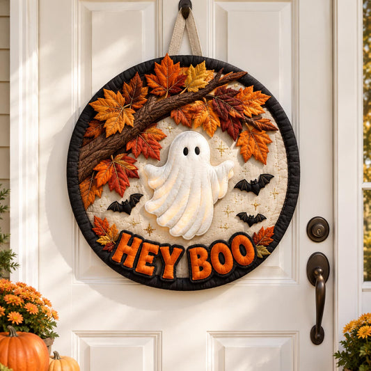 Hey Boo Ghost Custom Shape Quilted Door Hanger GFTOMA14510