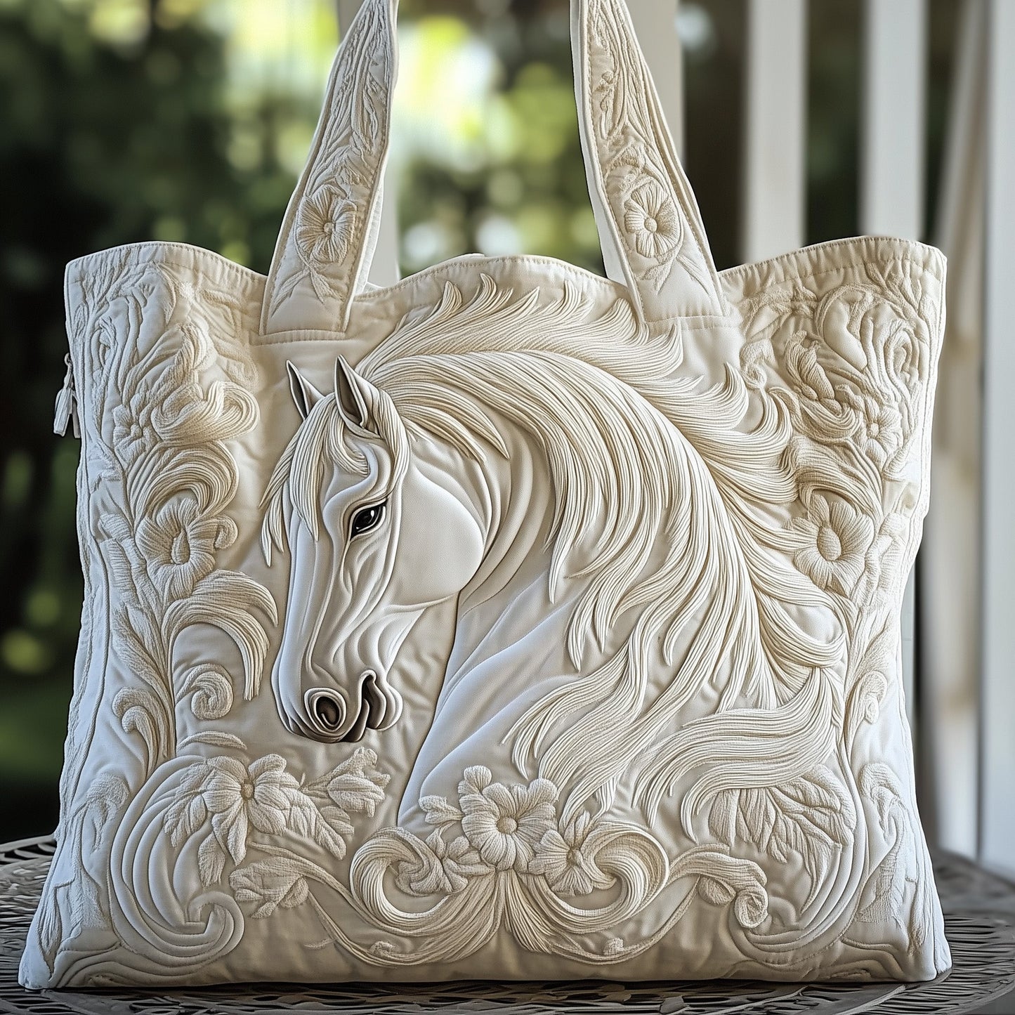 Elegant White Horse Quilted Tote Bag GFTOMA1451