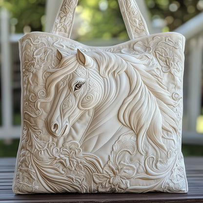 Elegant White Horse Quilted Tote Bag GFTOMA1453