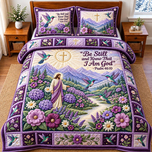 Be Still Lavender Faith 3-Piece Quilted Bedding Set GFTOMA14556