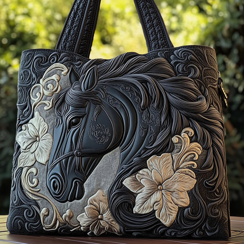 Mystic Black Horse Quilted Tote Bag GFTOMA1458