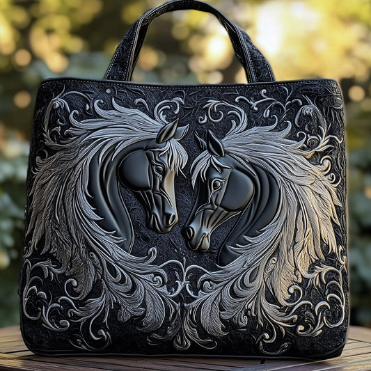 Mystic Black Horse Quilted Tote Bag GFTOMA1460