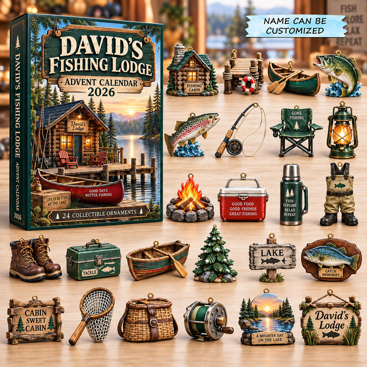 Personalized Fishing Lodge Advent Calendar 2026 QTCUZ GFTOMA14636
