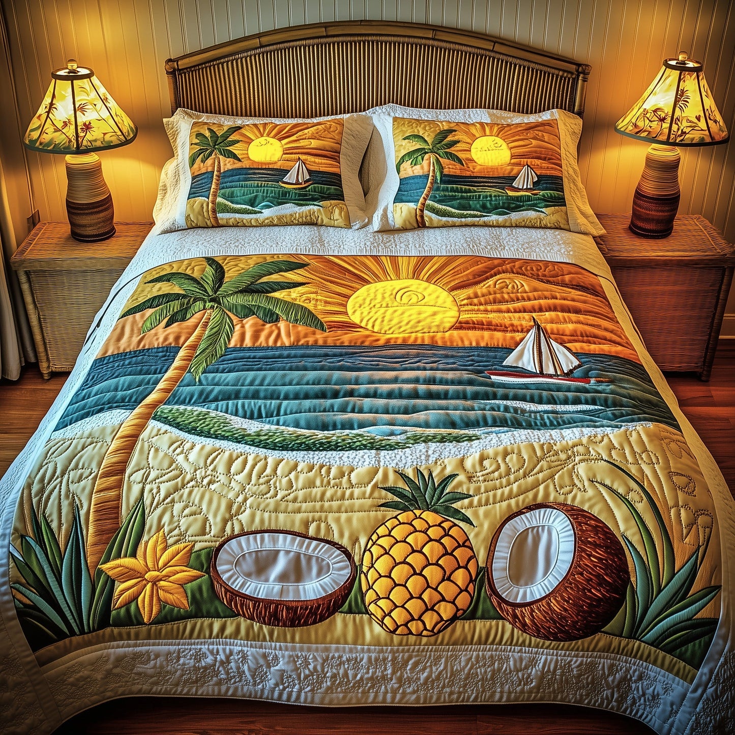 Tropical Beach 3-Piece Quilted Bedding Set GFTOMA1474