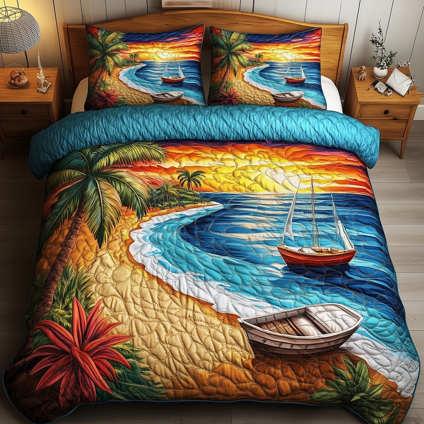 Tropical Beach 3-Piece Quilted Bedding Set GFTOMA1477