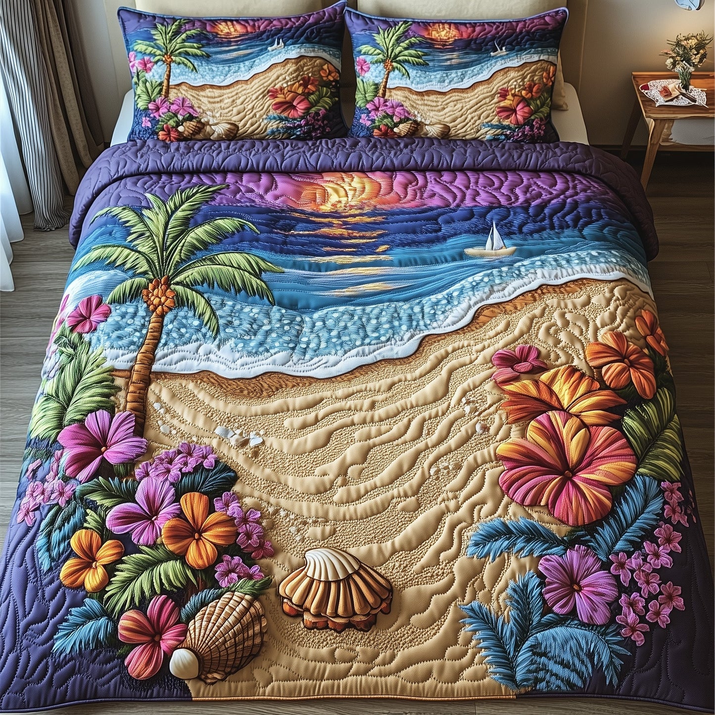 Tropical Beach 3-Piece Quilted Bedding Set GFTOMA1479