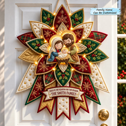 Nativity Poinsettia Custom Shape Felt Door Hanger QTCUZ GFTOMA14902
